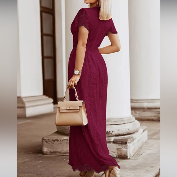 Wine long lace dress , new no tags , please see measurements chart - Picture 2 of 8